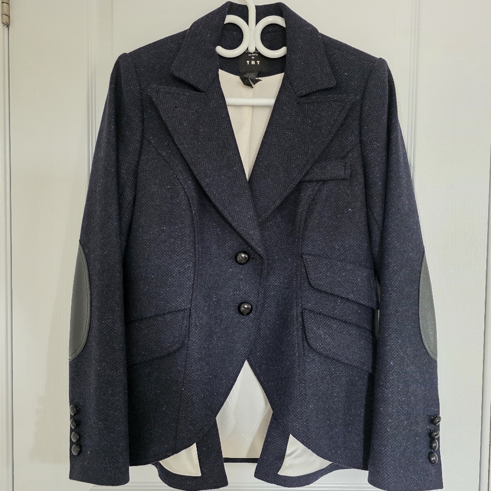 Smythe Navy Blazer with Charcoal Elbow Patches